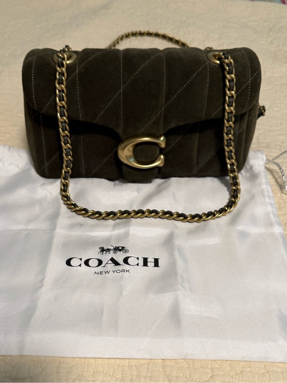 Coach Tabby 2026 Quilted Shoulder Bag in Olive Green Swede with Gold Hardware! 😍 - Picture 2 of 14